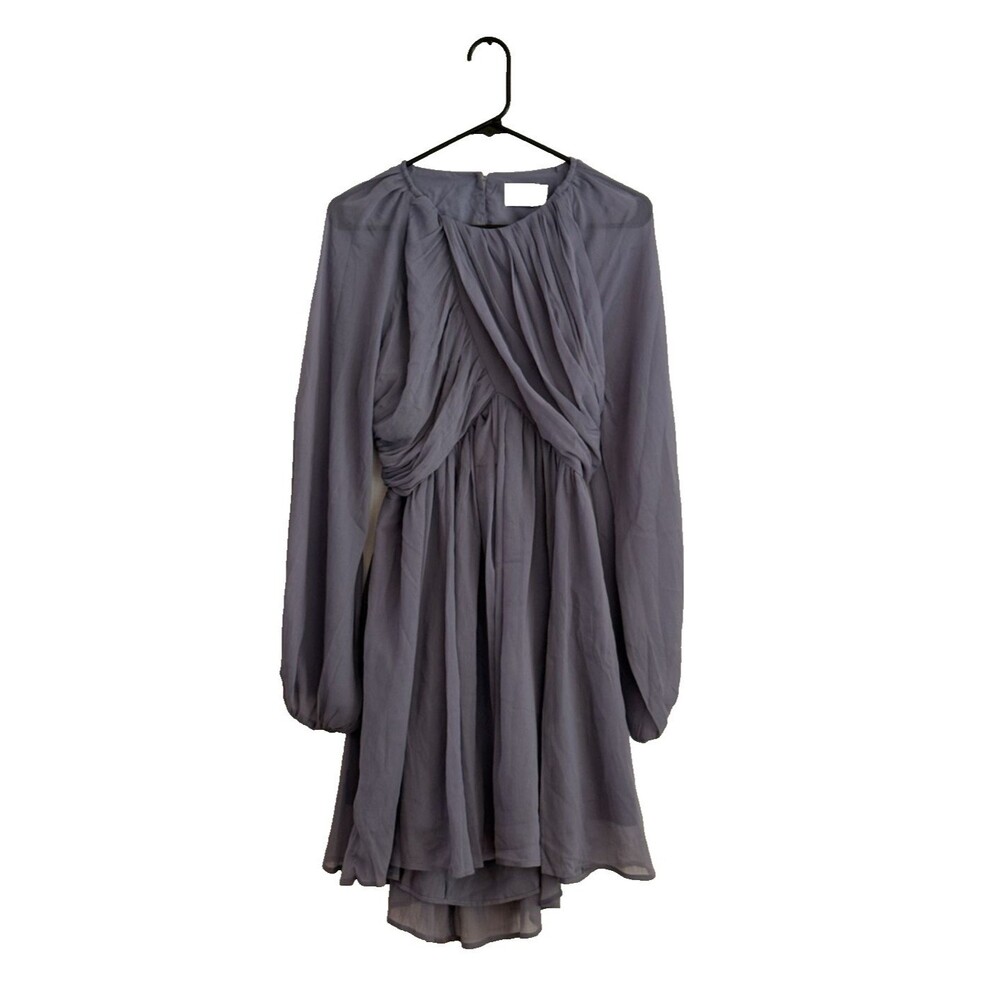 Asos Design Mini Dress Size US 12 EU 44 Lilac Sheer Puff Sleeve Open Back New - Picture 3 of 13